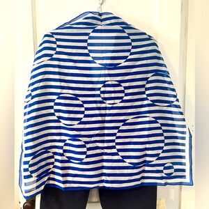 Perry Ellis Blue and White Striped Scarf with Graphic Circles